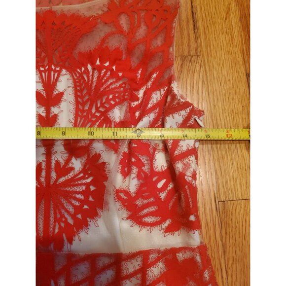 Anthropoligie Dress by Geisha Designs Red Embroidered Mesh Overlay Sleeveless 4 - Picture 3 of 11